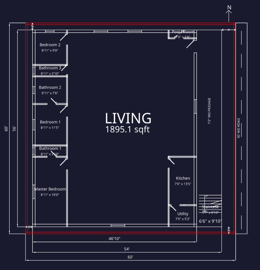 3 BHK, East Face — DXF For Architects